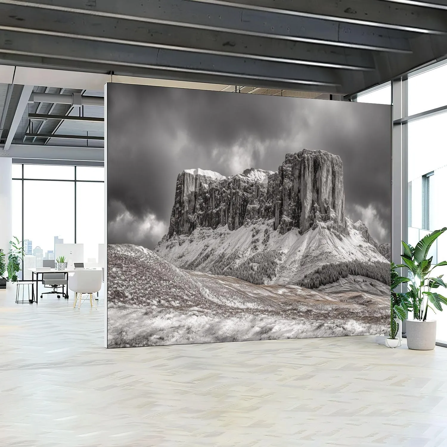 Black Snow Nature Landscape Minimalism Scenery Snow Covered Plateau Wall Mural Peel & Stick Wallpaper Removable Self-Adhesive Large Wall Sticker Wall Decor for Bedroom Living Room Nursery 69"x96"