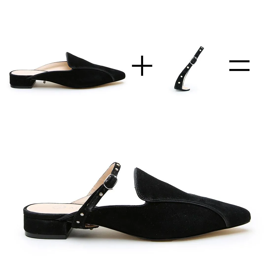 Black Suede Pointed Loafer   Studded Twiggy Strap