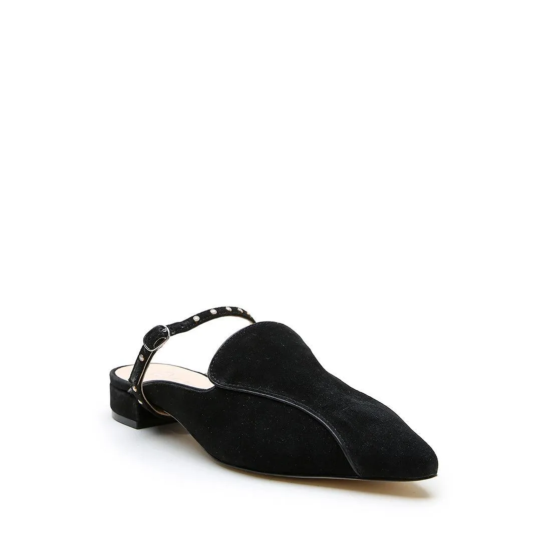 Black Suede Pointed Loafer   Studded Twiggy Strap