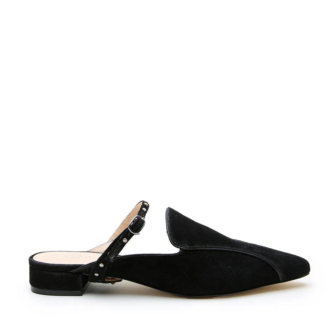 Black Suede Pointed Loafer   Studded Twiggy Strap