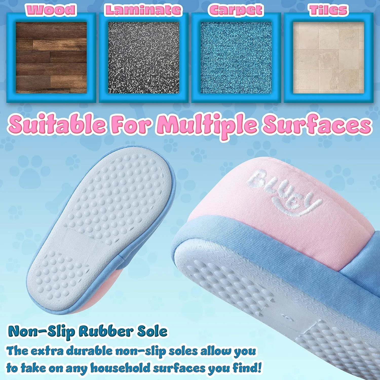Bluey Girls Slippers, 3D Non-Slip Cushioned Sole Indoor Shoes - Gift For Kids