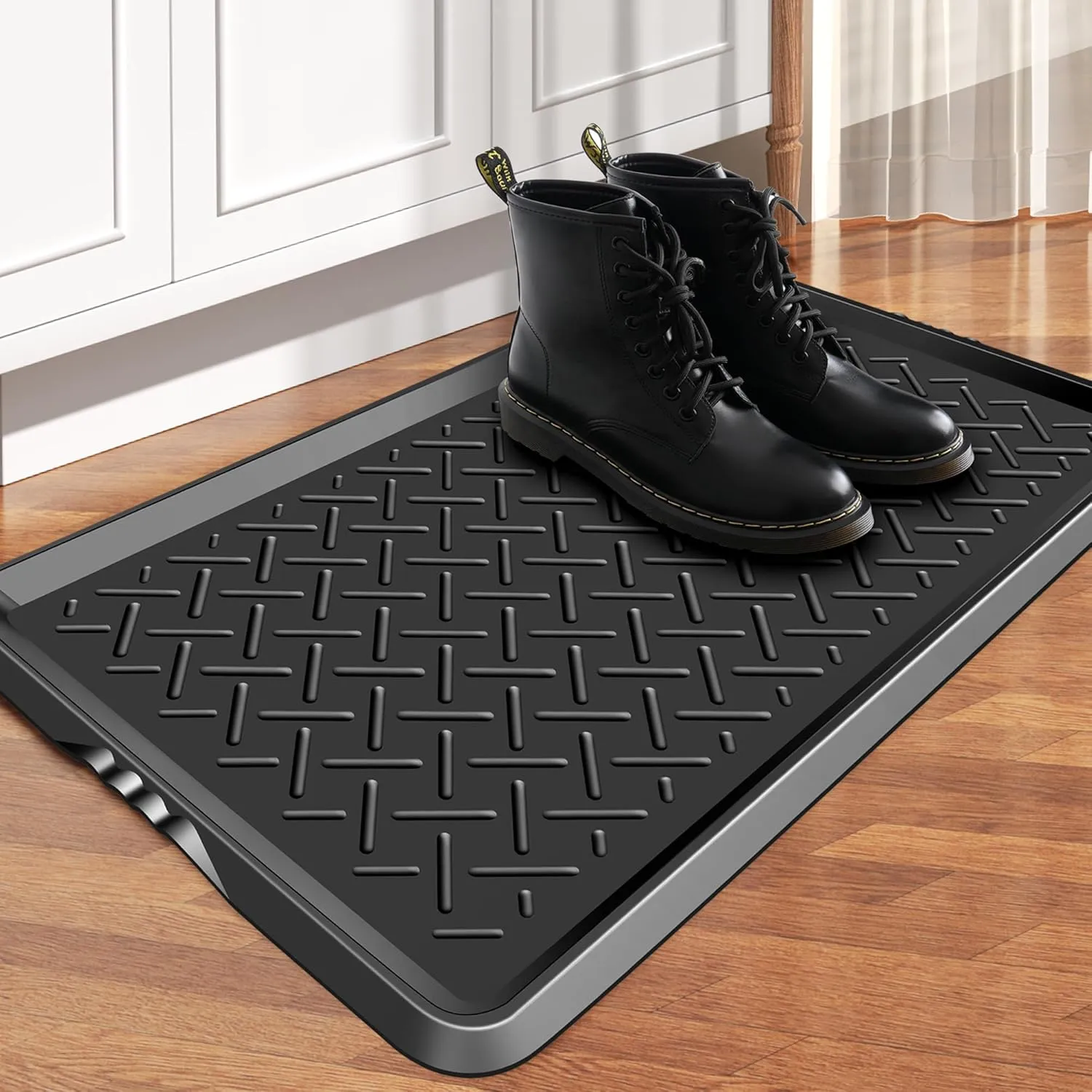 Boot Tray TPE Rubber Shoe Mat Tray for Entryway with Shoes Brush Large Boot mat Tray Multi-Purpose for Indoor or Outdoor Entryway Mat Shoe Cleaning Mat Entryway Shoe Storage 16.1x28.3Inches (Black)