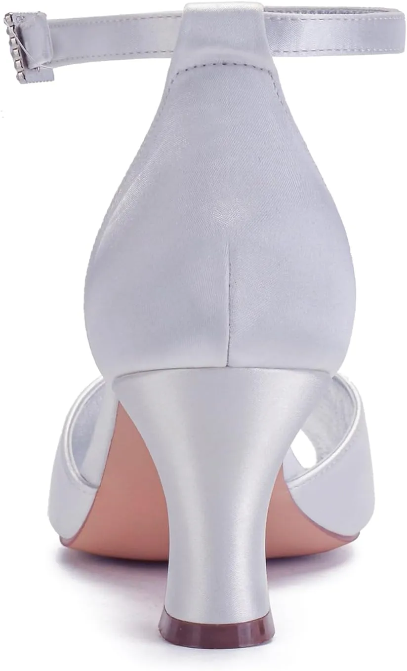 Bridal Pumps Kitten Heel Pointy Toe Womens for Wedding Shoes Sandals Peep Toe Ankle Buckle Heeled Rhinestones with Bow High Heel Evening Party