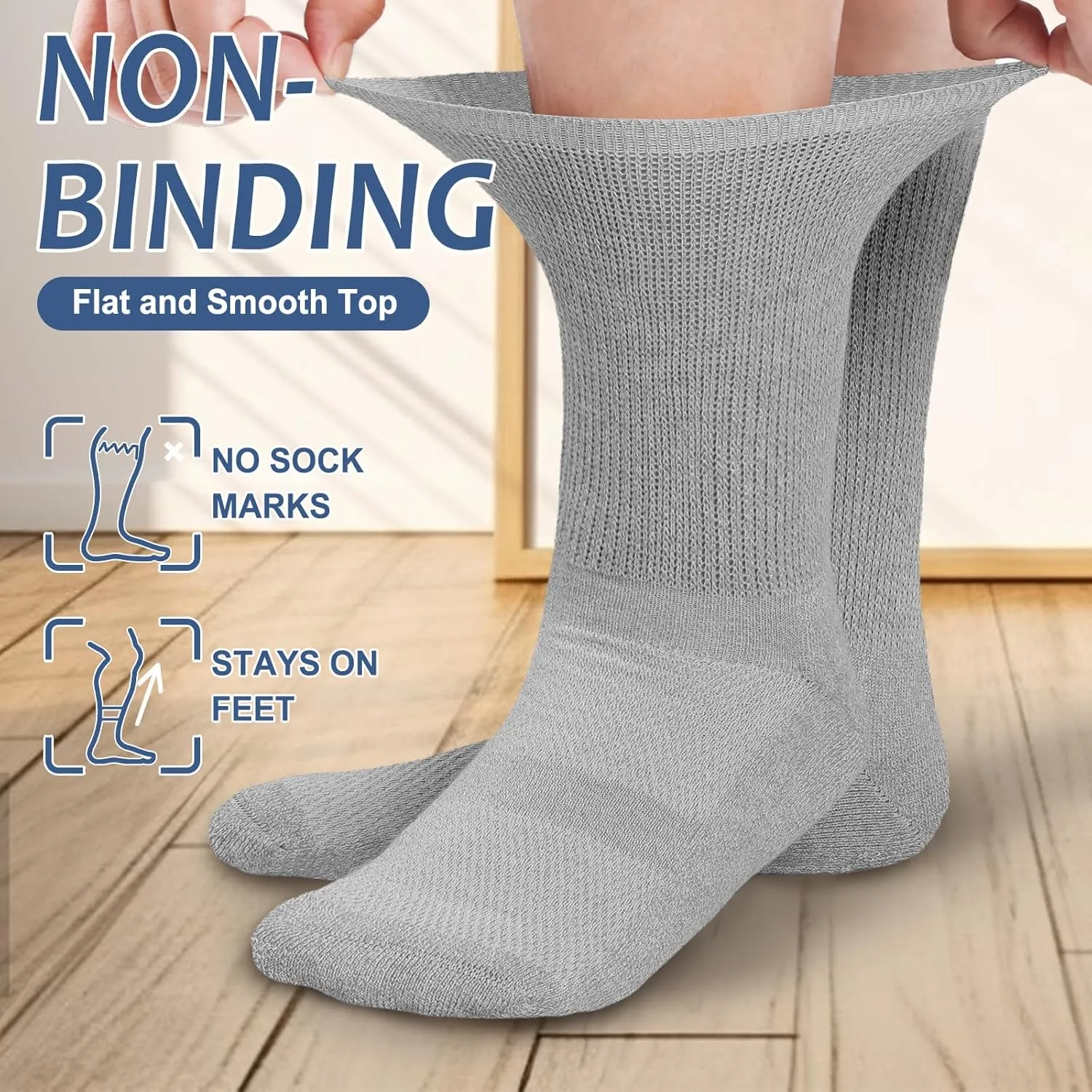 Bulinlulu Diabetic Socks for Men Women-6 Pairs Non Binding Diabetic Crew Seamless Socks for Men Size 9-12