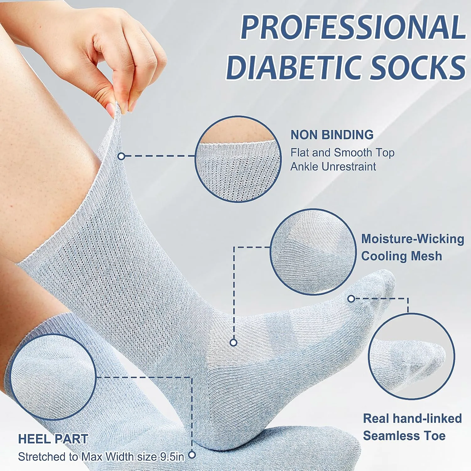 Bulinlulu Diabetic Socks for Men Women-6 Pairs Non Binding Diabetic Crew Seamless Socks for Men Size 9-12