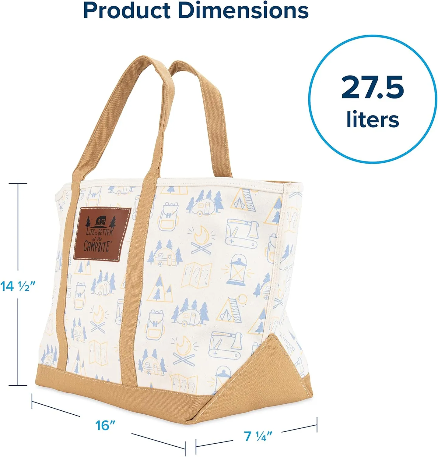 Camco Life is Better at The Campsite Canvas Tote Bag | Features a Heavy-Duty Cotton Canvas Design with Reinforced Base, a Unique RV-Themed Adventure Print, and a Zippered Top Closure | Large (53127)