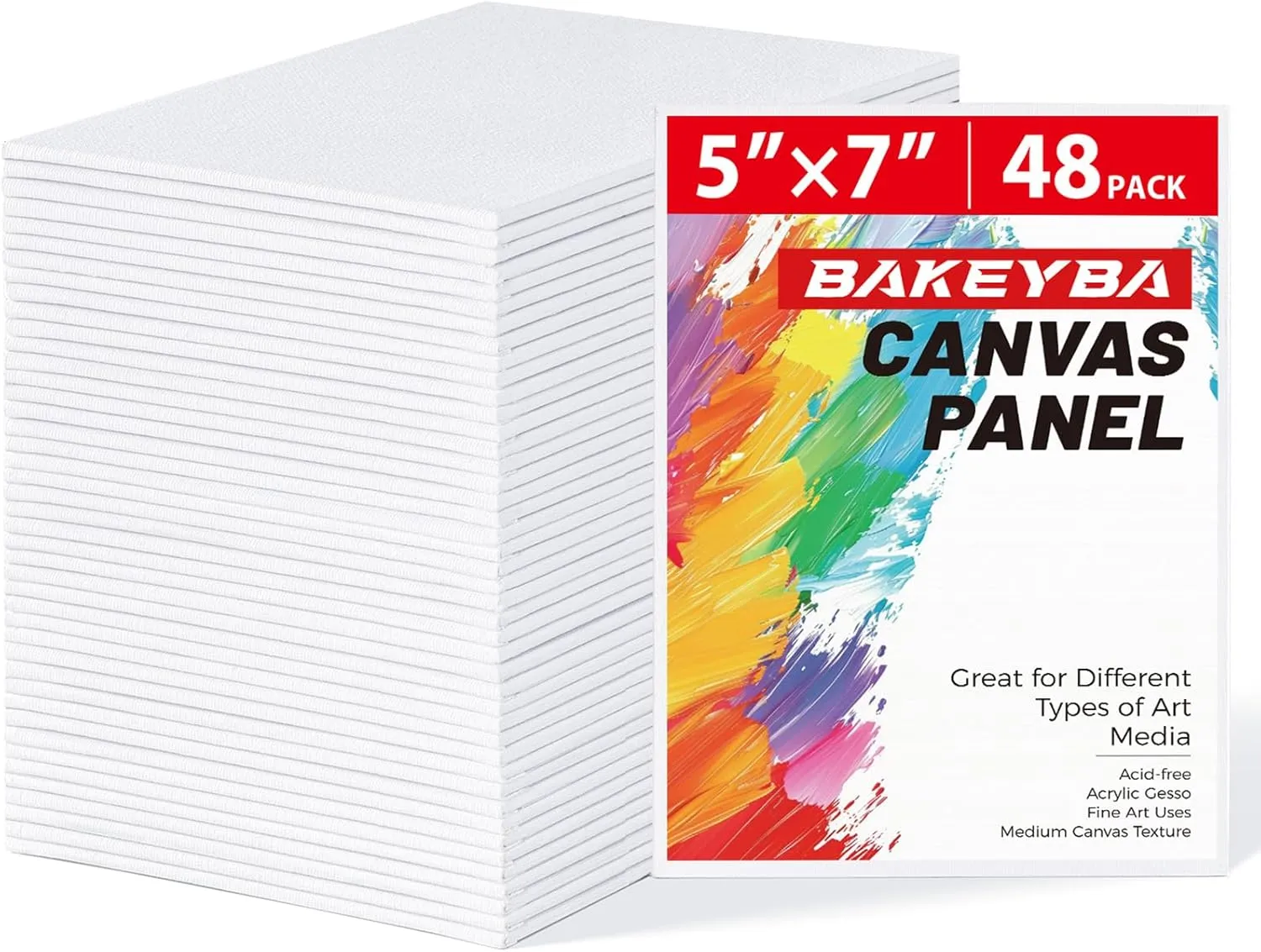 Canvas Boards for Painting 48 Pack, 5x7 Inch Painting Canvas Panels, 100% Cotton White Blank Canvas Boards for Painting, Art Supplies Paint for Acrylics Oil Watercolor Tempera Paints