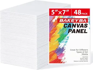 Canvas Boards for Painting 48 Pack, 5x7 Inch Painting Canvas Panels, 100% Cotton White Blank Canvas Boards for Painting, Art Supplies Paint for Acrylics Oil Watercolor Tempera Paints