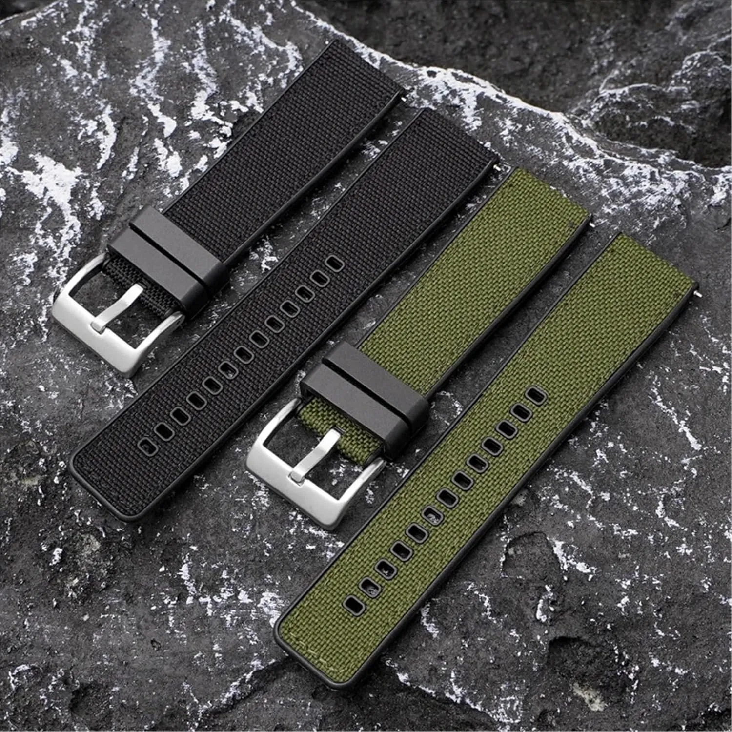 Canvas Silicone Watch Strap 20mm 22mm 24mm Nylon Quick Release Watch Band Men Women Universal Strap
