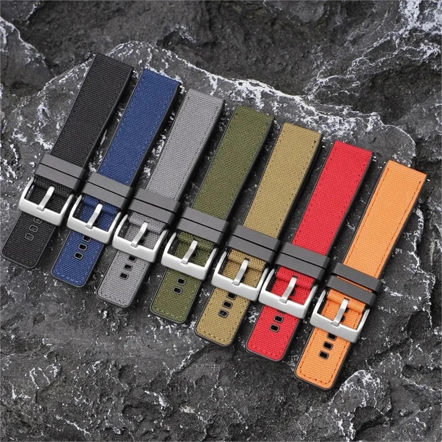 Canvas Silicone Watch Strap 20mm 22mm 24mm Nylon Quick Release Watch Band Men Women Universal Strap