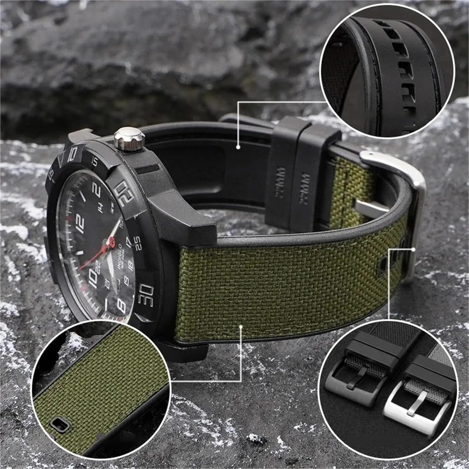 Canvas Silicone Watch Strap 20mm 22mm 24mm Nylon Quick Release Watch Band Men Women Universal Strap