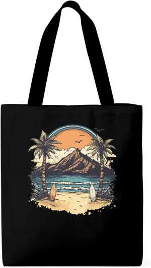 Canvas Tote Bag, Ocean Mountain Surf Coconut Trees patterned Canvas Tote Handbags for Women Shoulder Bag,