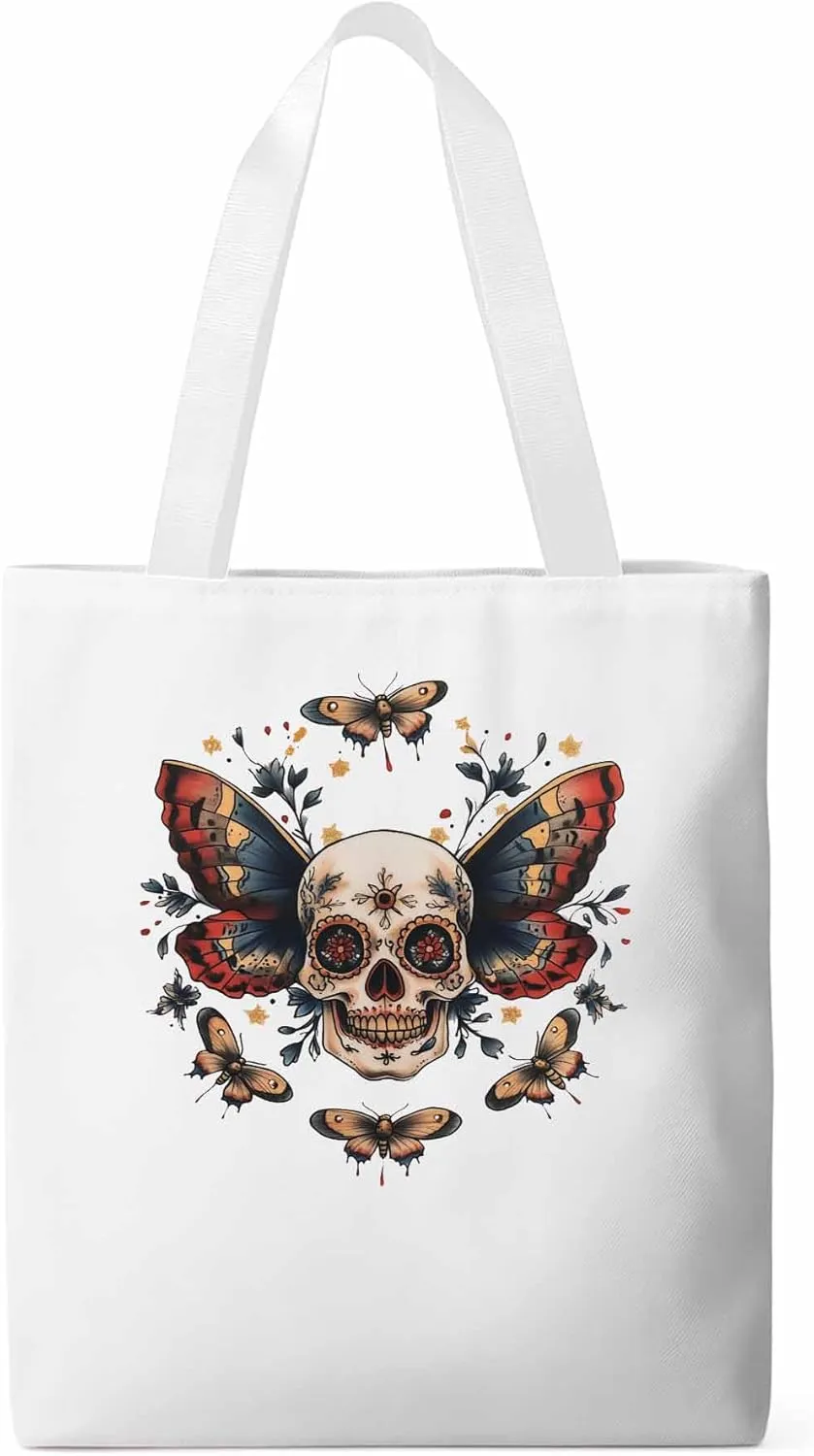 Canvas Tote Bag, Vintage Skeleton Butterfly patterned Canvas Tote Handbags for Women Shoulder Bag,