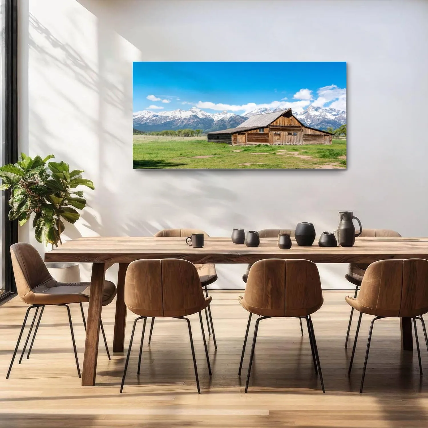Canvas Wall Art Painting T Moulton Barn Jackson Hole Grand Teton National Park Wyoming Modern Print Stretched Framed Artwork Wall Poster for Living Room Bedroom Office Wall Decor 20x40 Inch