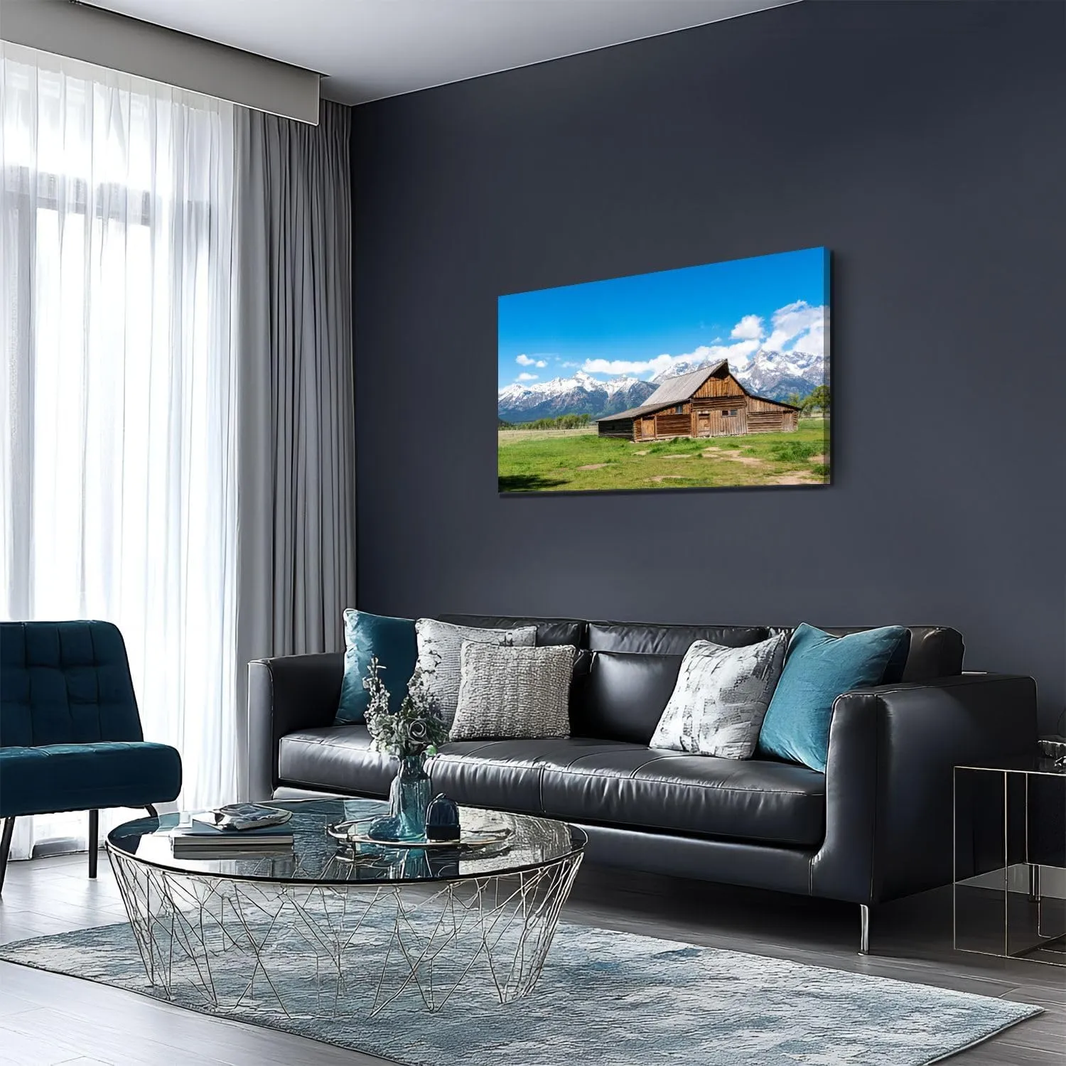 Canvas Wall Art Painting T Moulton Barn Jackson Hole Grand Teton National Park Wyoming Modern Print Stretched Framed Artwork Wall Poster for Living Room Bedroom Office Wall Decor 20x40 Inch