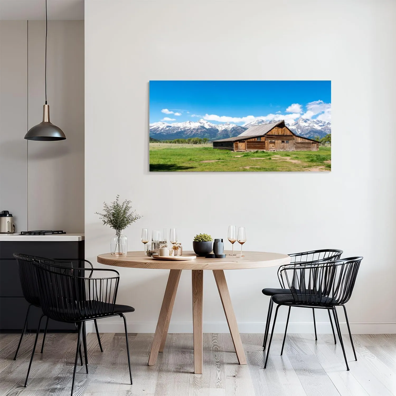 Canvas Wall Art Painting T Moulton Barn Jackson Hole Grand Teton National Park Wyoming Modern Print Stretched Framed Artwork Wall Poster for Living Room Bedroom Office Wall Decor 20x40 Inch