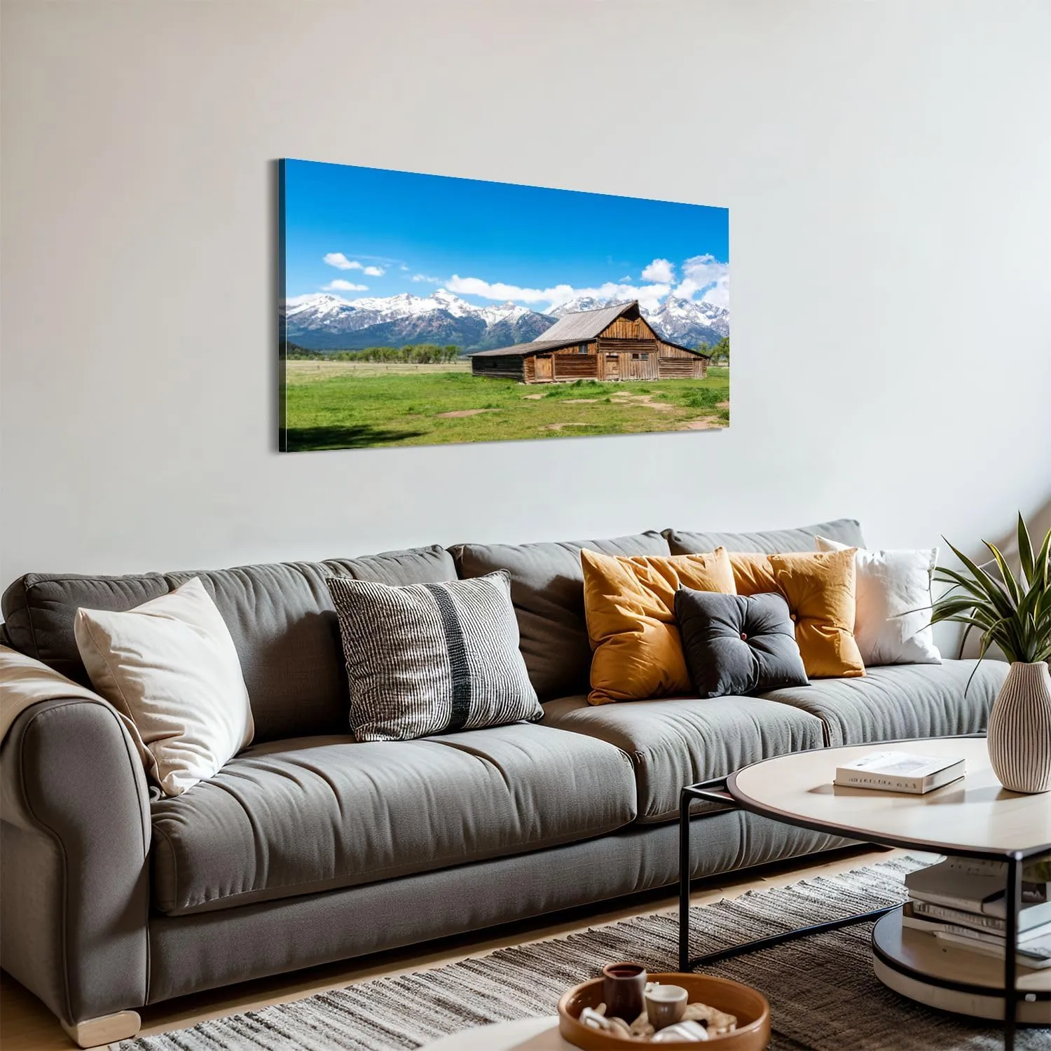 Canvas Wall Art Painting T Moulton Barn Jackson Hole Grand Teton National Park Wyoming Modern Print Stretched Framed Artwork Wall Poster for Living Room Bedroom Office Wall Decor 20x40 Inch