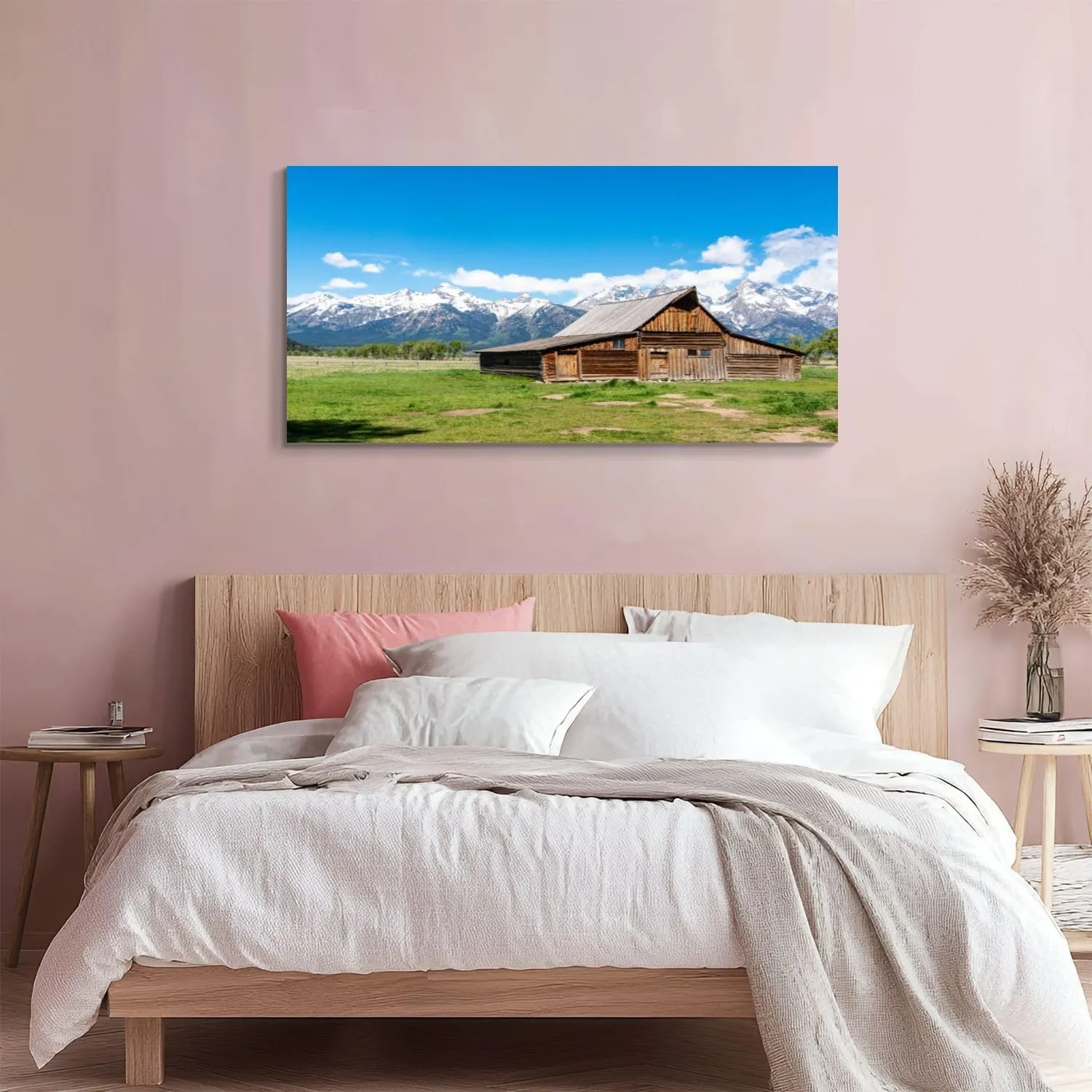 Canvas Wall Art Painting T Moulton Barn Jackson Hole Grand Teton National Park Wyoming Modern Print Stretched Framed Artwork Wall Poster for Living Room Bedroom Office Wall Decor 20x40 Inch