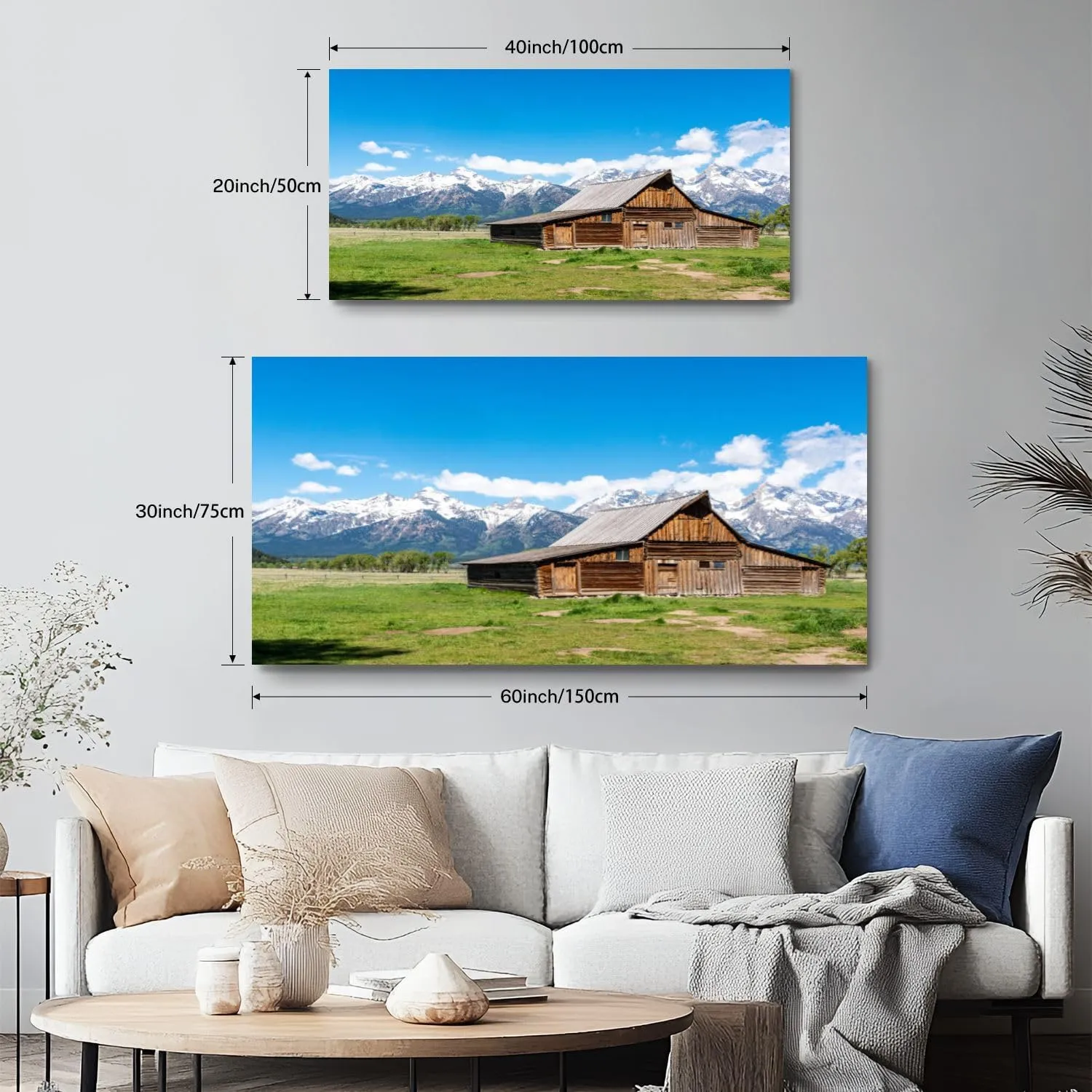 Canvas Wall Art Painting T Moulton Barn Jackson Hole Grand Teton National Park Wyoming Modern Print Stretched Framed Artwork Wall Poster for Living Room Bedroom Office Wall Decor 20x40 Inch