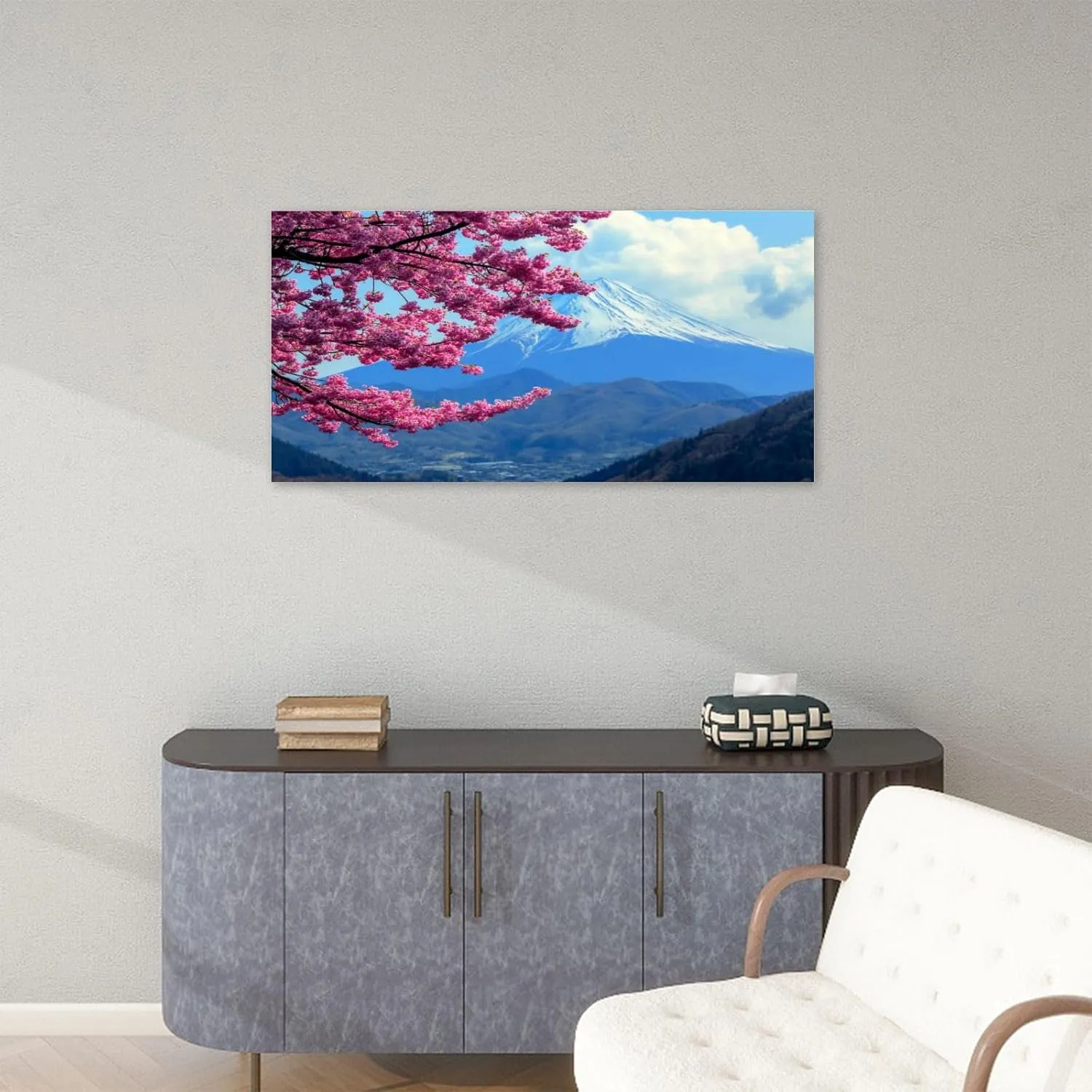 Canvas Wall Art Paintings Mt Cherry Blossom View from Mt Matsuda Kanagawa Prefecture Stretched Framed Artwork Wall Poster for Living Room Bedroom Office Wall Decor Ready to Hang 30x60 Inch