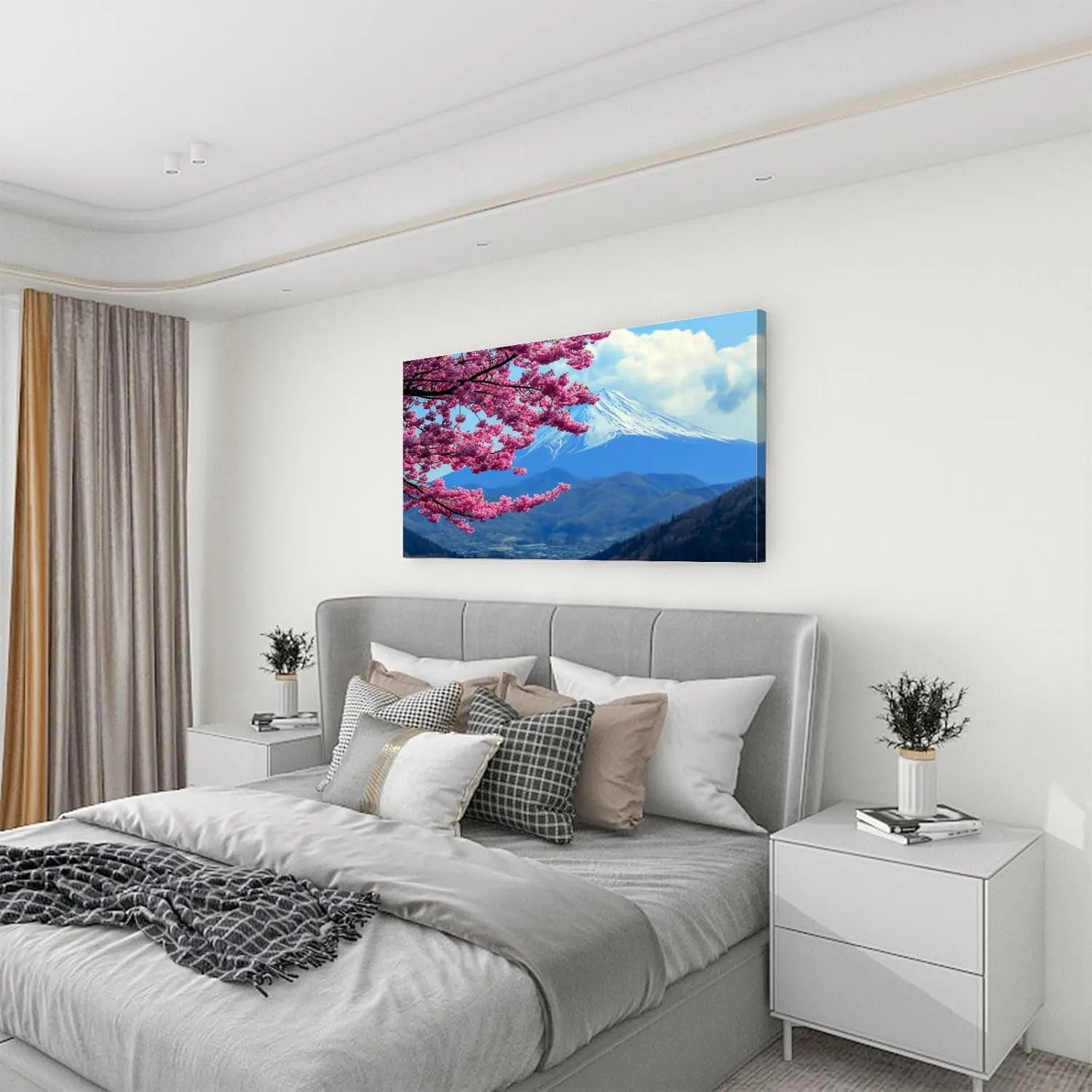 Canvas Wall Art Paintings Mt Cherry Blossom View from Mt Matsuda Kanagawa Prefecture Stretched Framed Artwork Wall Poster for Living Room Bedroom Office Wall Decor Ready to Hang 30x60 Inch