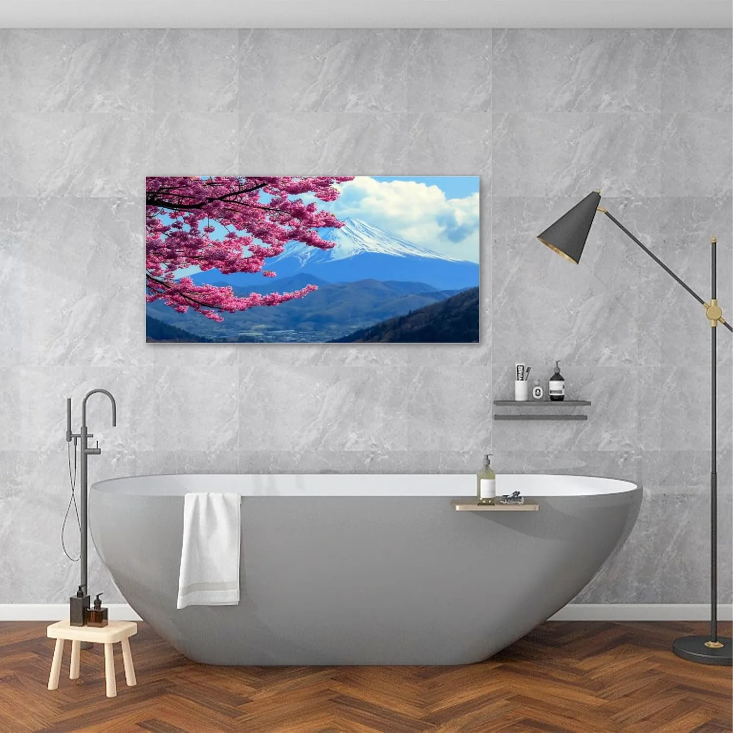 Canvas Wall Art Paintings Mt Cherry Blossom View from Mt Matsuda Kanagawa Prefecture Stretched Framed Artwork Wall Poster for Living Room Bedroom Office Wall Decor Ready to Hang 30x60 Inch