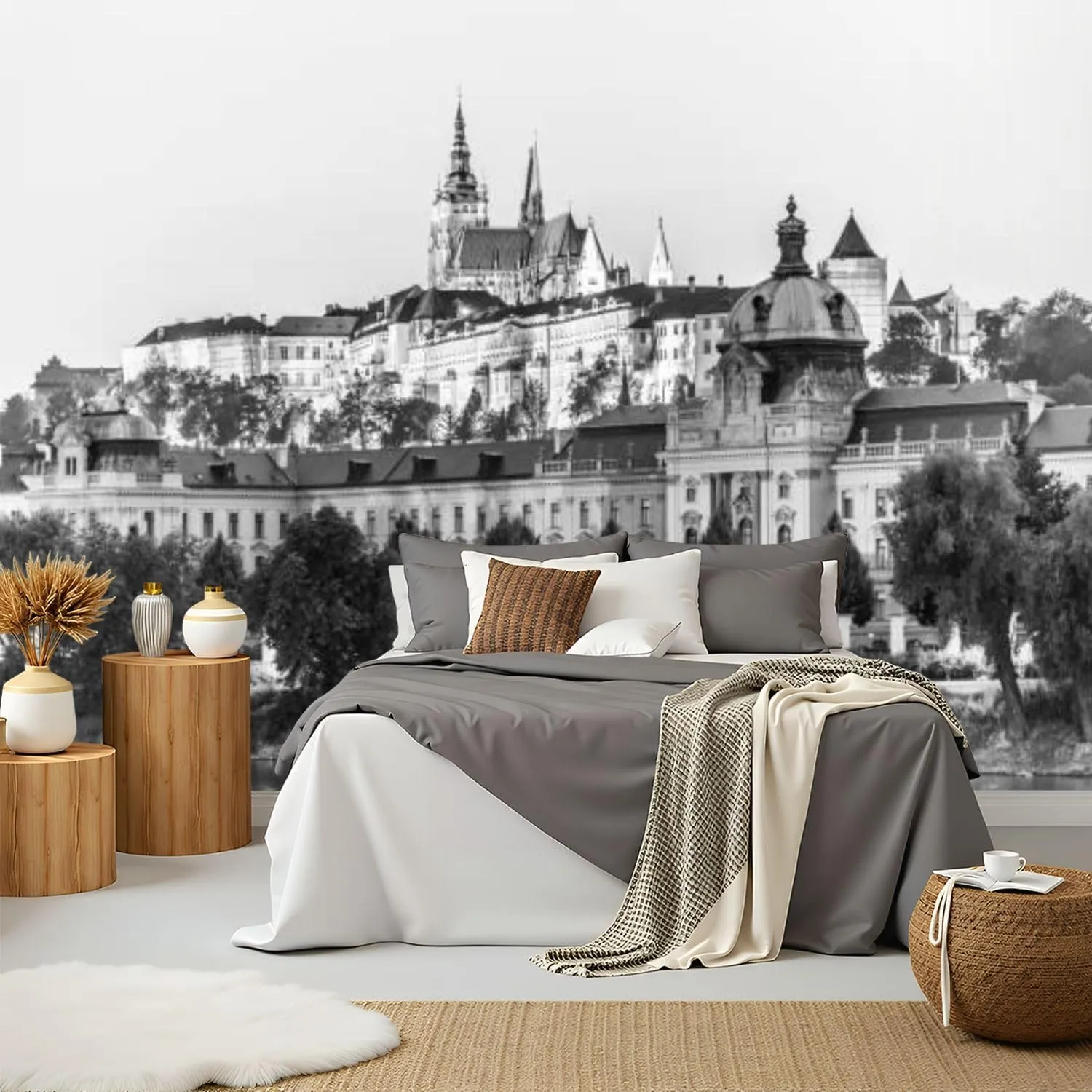 Canvas Wall Mural Prague Castle seat President Straka Academy seat Government Prague Peel and Stick Wallpaper Removable Self-Adhesive Wall Sticker Wall Decor for Bedroom Nursery 69"x96"