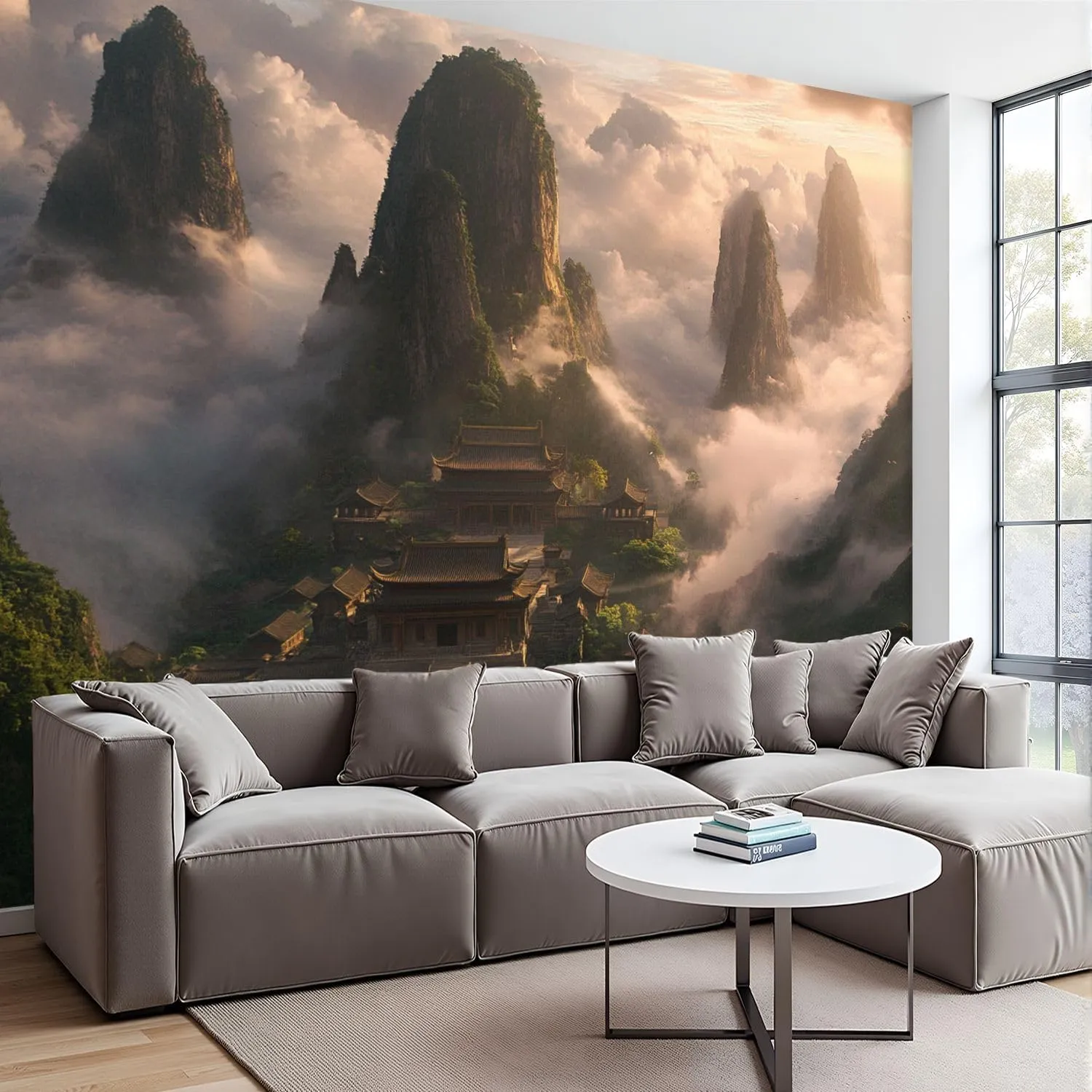 Canvas Wall Mural Serene Karst Landscape Art Print Peel and Stick Wallpaper Removable Self-Adhesive Wall Sticker Wall Decor for Bedroom Nursery 69"x96"