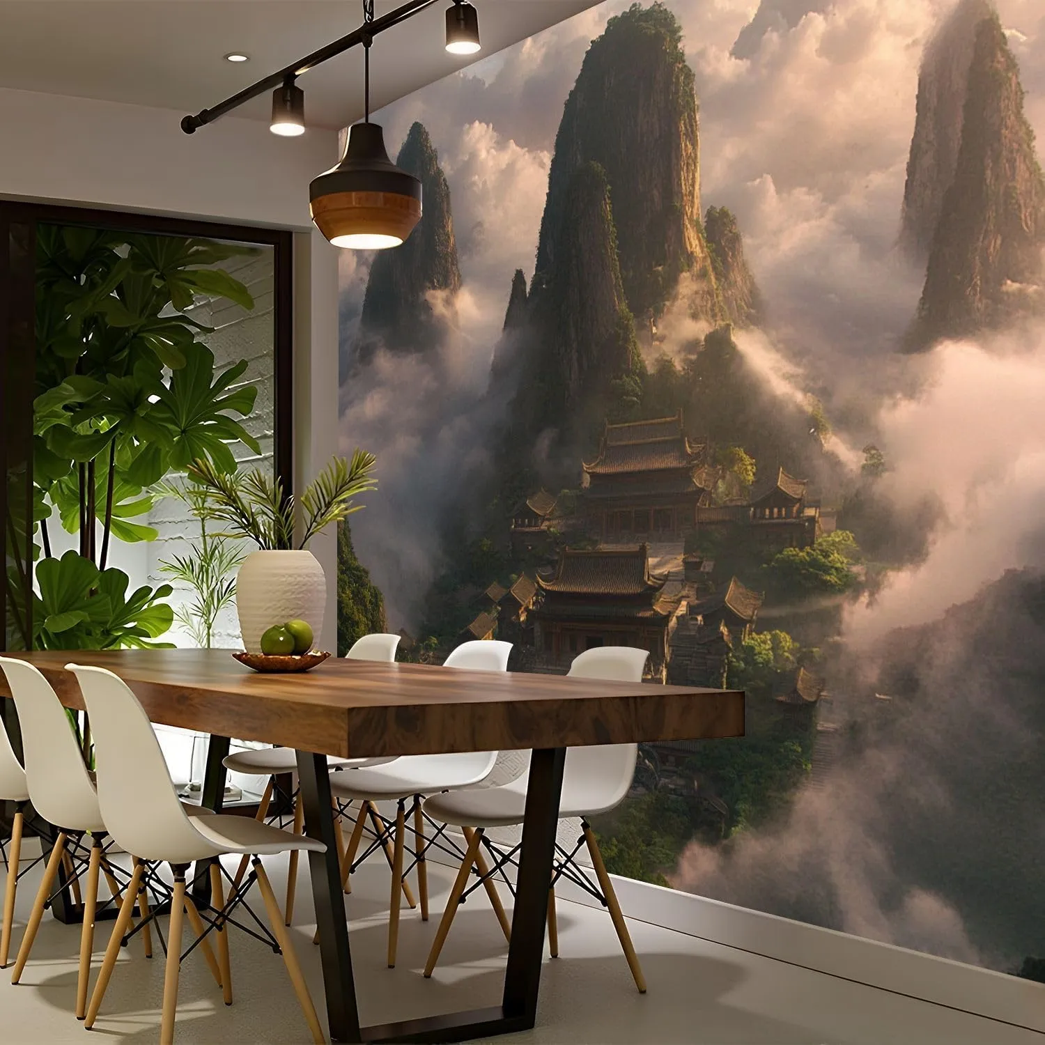 Canvas Wall Mural Serene Karst Landscape Art Print Peel and Stick Wallpaper Removable Self-Adhesive Wall Sticker Wall Decor for Bedroom Nursery 69"x96"