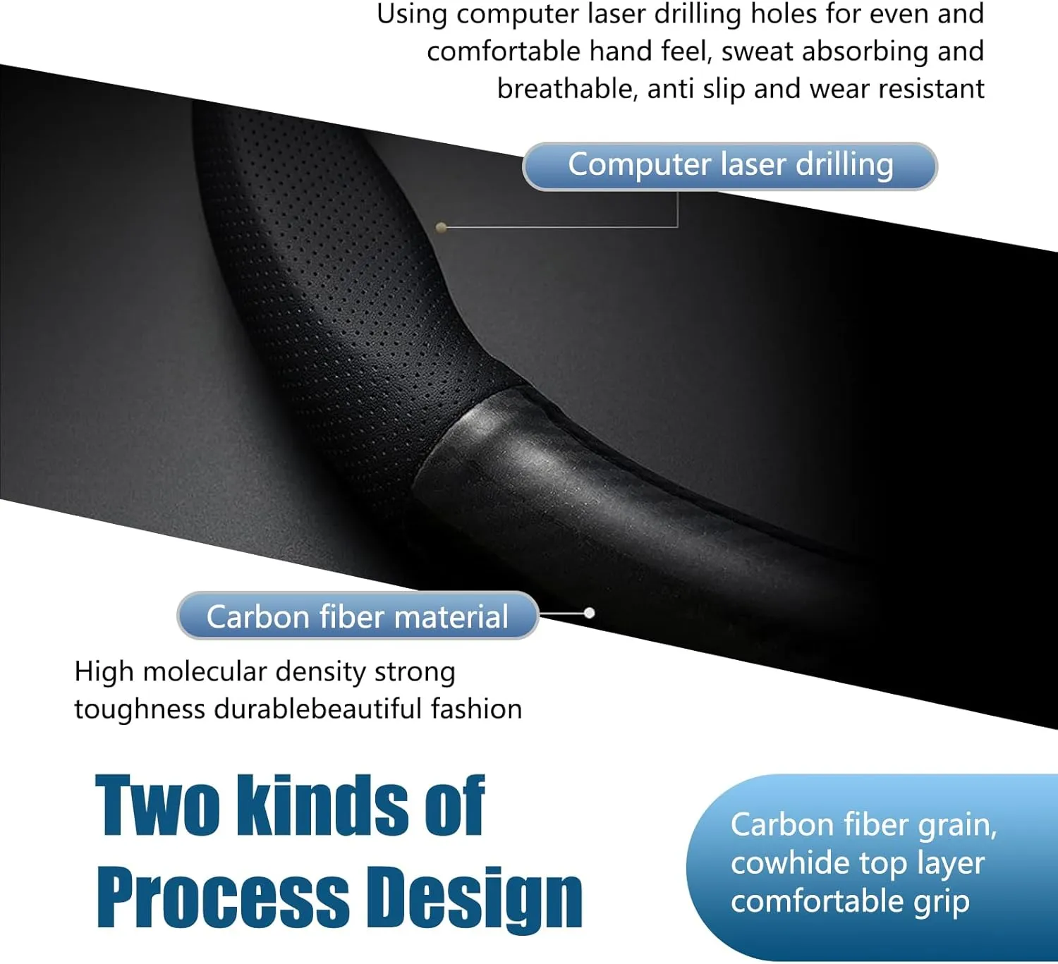 Car Steering Wheel Cover, Carbon Fiber Steering Wheel Cover, Non-Slip Steering Wheel Protector, Steering Wheel Accessories (Carbon Fiber Black #D-Shaped)