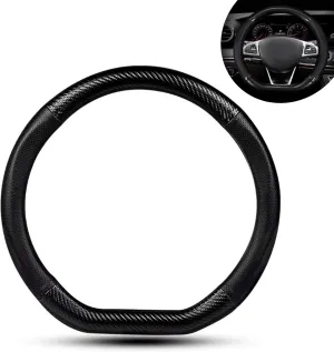 Car Steering Wheel Cover, Carbon Fiber Steering Wheel Cover, Non-Slip Steering Wheel Protector, Steering Wheel Accessories (Carbon Fiber Black #D-Shaped)