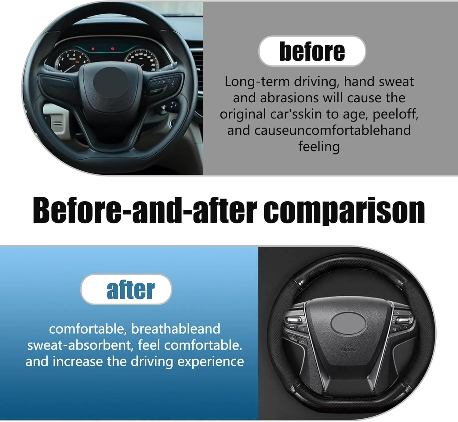 Car Steering Wheel Cover, Carbon Fiber Steering Wheel Cover, Non-Slip Steering Wheel Protector, Steering Wheel Accessories (Carbon Fiber Black #D-Shaped)