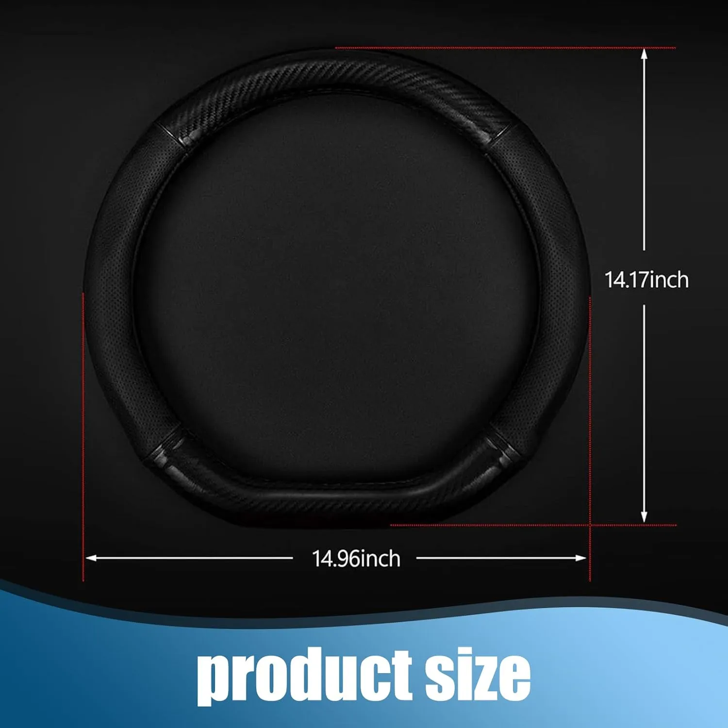 Car Steering Wheel Cover, Carbon Fiber Steering Wheel Cover, Non-Slip Steering Wheel Protector, Steering Wheel Accessories (Carbon Fiber Black #D-Shaped)