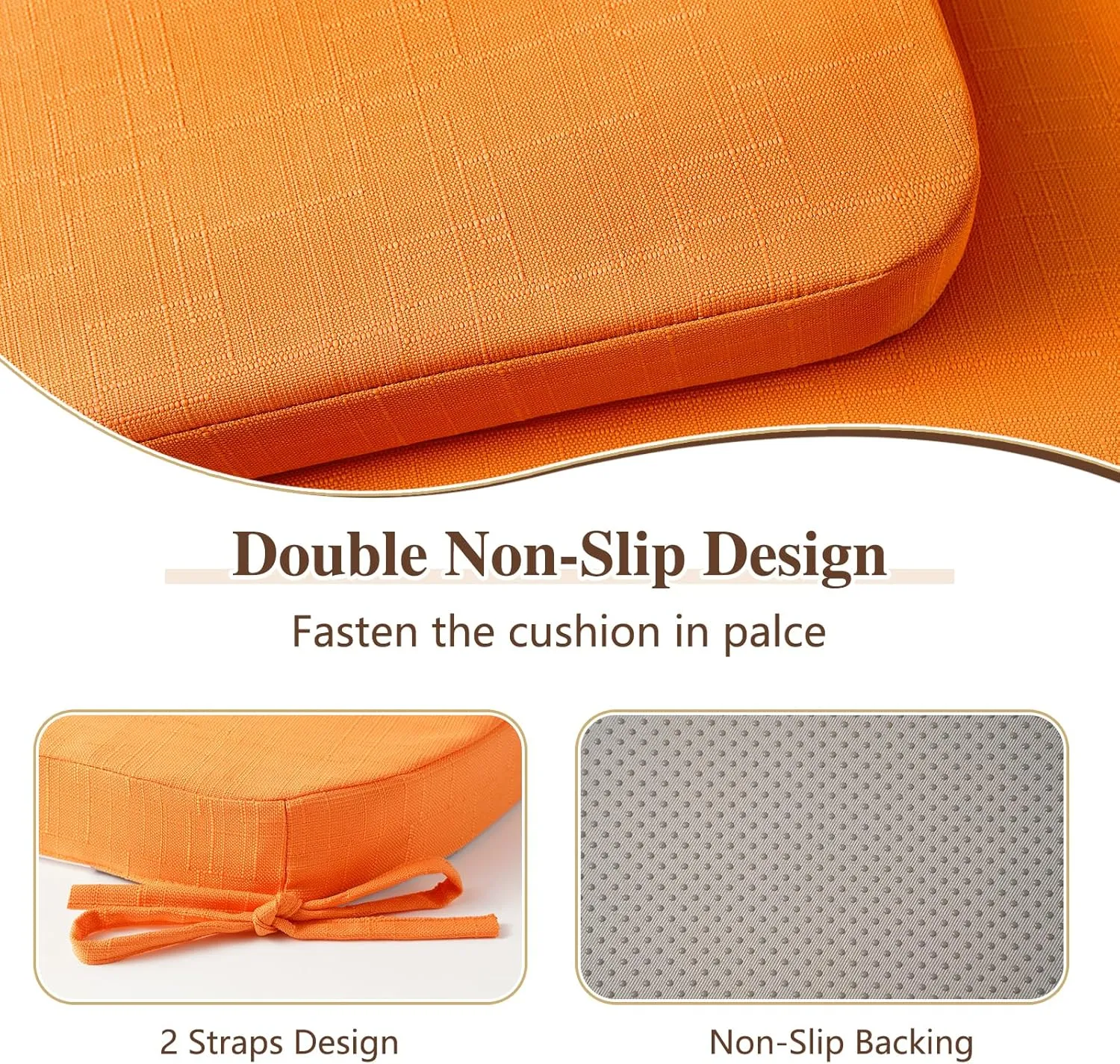 Chair Cushions for Dining Chairs, Indoor Seat Cushions with Ties and Non-Slip Backing, High-Resilience Chair Pads for Dining Room and Kitchen Chairs, 17''x16''x2'', Orange, Set of 4