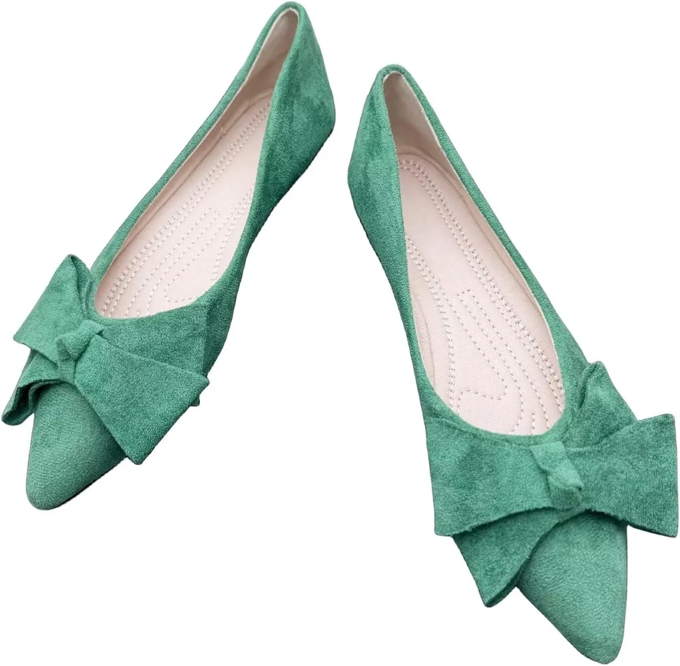 ChaiRong Zhou Womens Pointed Toe Bow Flats Solid Color Suede Ballet Flats Classic Low-Heel Shoes
