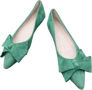 ChaiRong Zhou Womens Pointed Toe Bow Flats Solid Color Suede Ballet Flats Classic Low-Heel Shoes