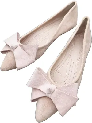 ChaiRong Zhou Womens Pointed Toe Bow Flats Solid Color Suede Ballet Flats Classic Low-Heel Shoes