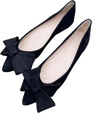 ChaiRong Zhou Womens Pointed Toe Bow Flats Solid Color Suede Ballet Flats Classic Low-Heel Shoes