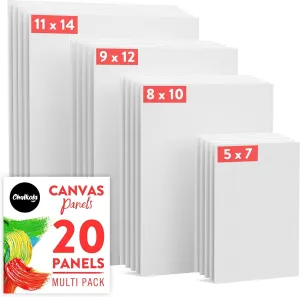 Chalkola Canvas for Painting - (20 Bulk Pack, 5x7, 8x10, 9x12, 11x14 inch) | 100% Cotton Panels, Primed Blank Canvases for Painting for Kids & Adults - Paint Canvas Boards for Acrylic, Oil, Watercolor