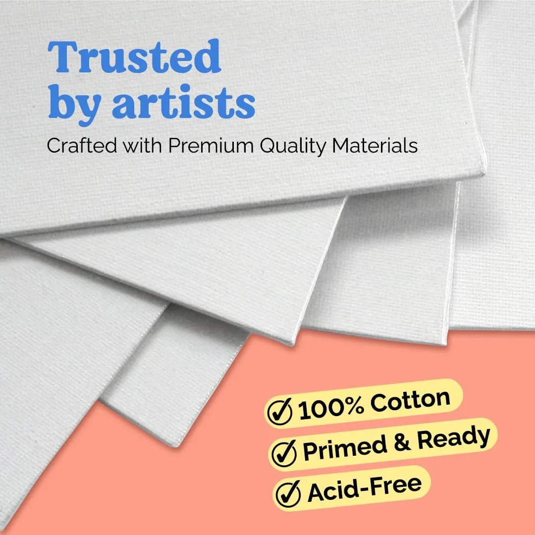 Chalkola Paint Canvases for Painting Multipack - 25 Pack Square Canvas Panels - 4x4, 6x6, 8x8, 10x10, 12x12 inch (5 Each) - 100% Cotton, Primed, Acid Free Art Canvas Boards for Painting
