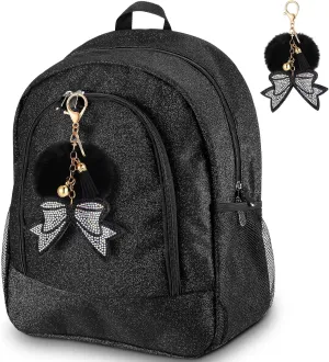 Cheer Backpack with Cheer Bow Keychain Cheerleading Glitter Backpack Cheerleaders Gift Cheer Bags for Sport (Black,Small)