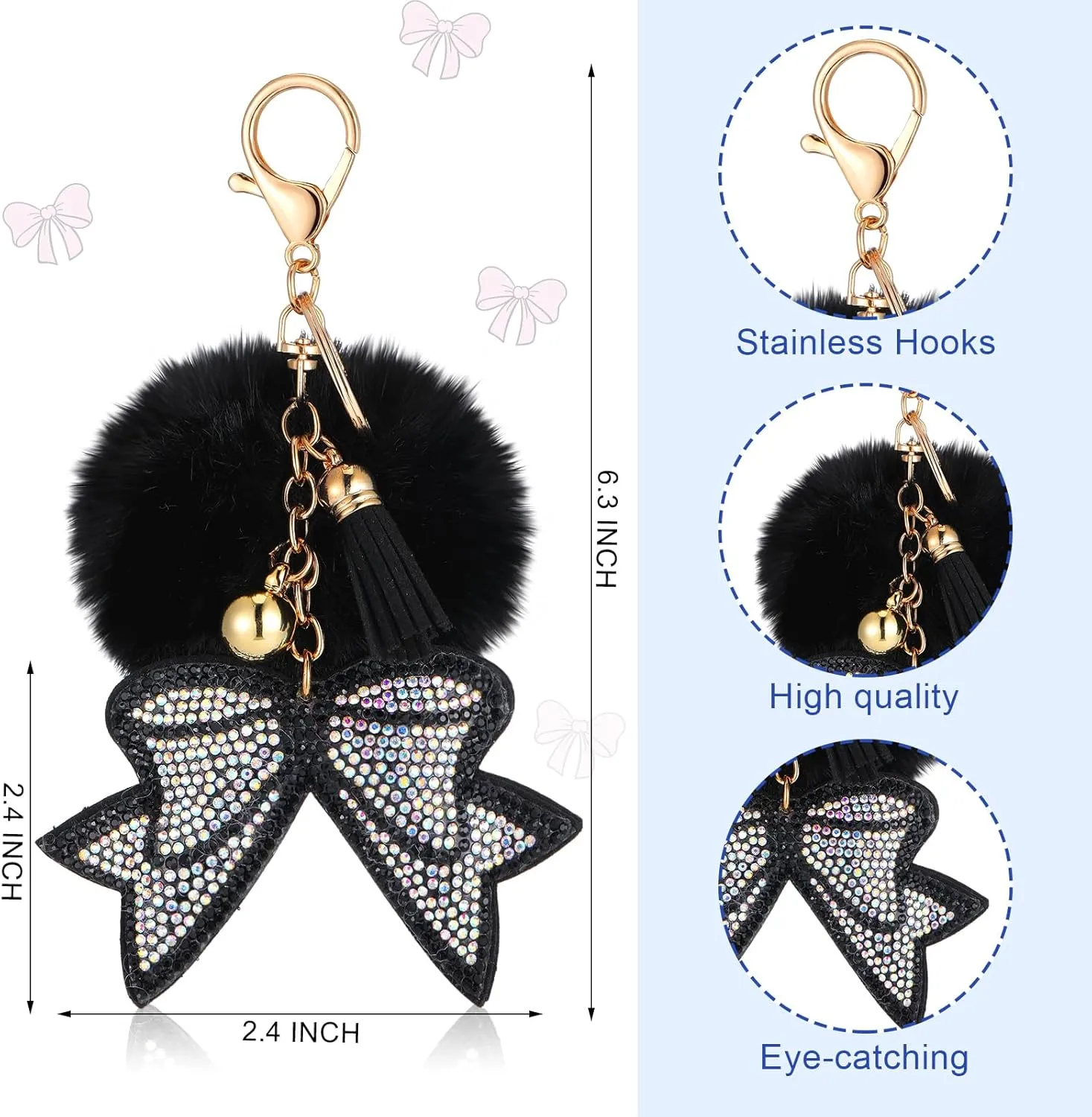 Cheer Backpack with Cheer Bow Keychain Cheerleading Glitter Backpack Cheerleaders Gift Cheer Bags for Sport (Black,Small)