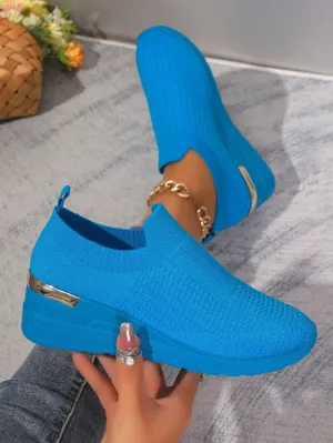 Chic & Casual: Women's Wedge Platform Knit Sneakers - Lightweight, Breathable & Stylish