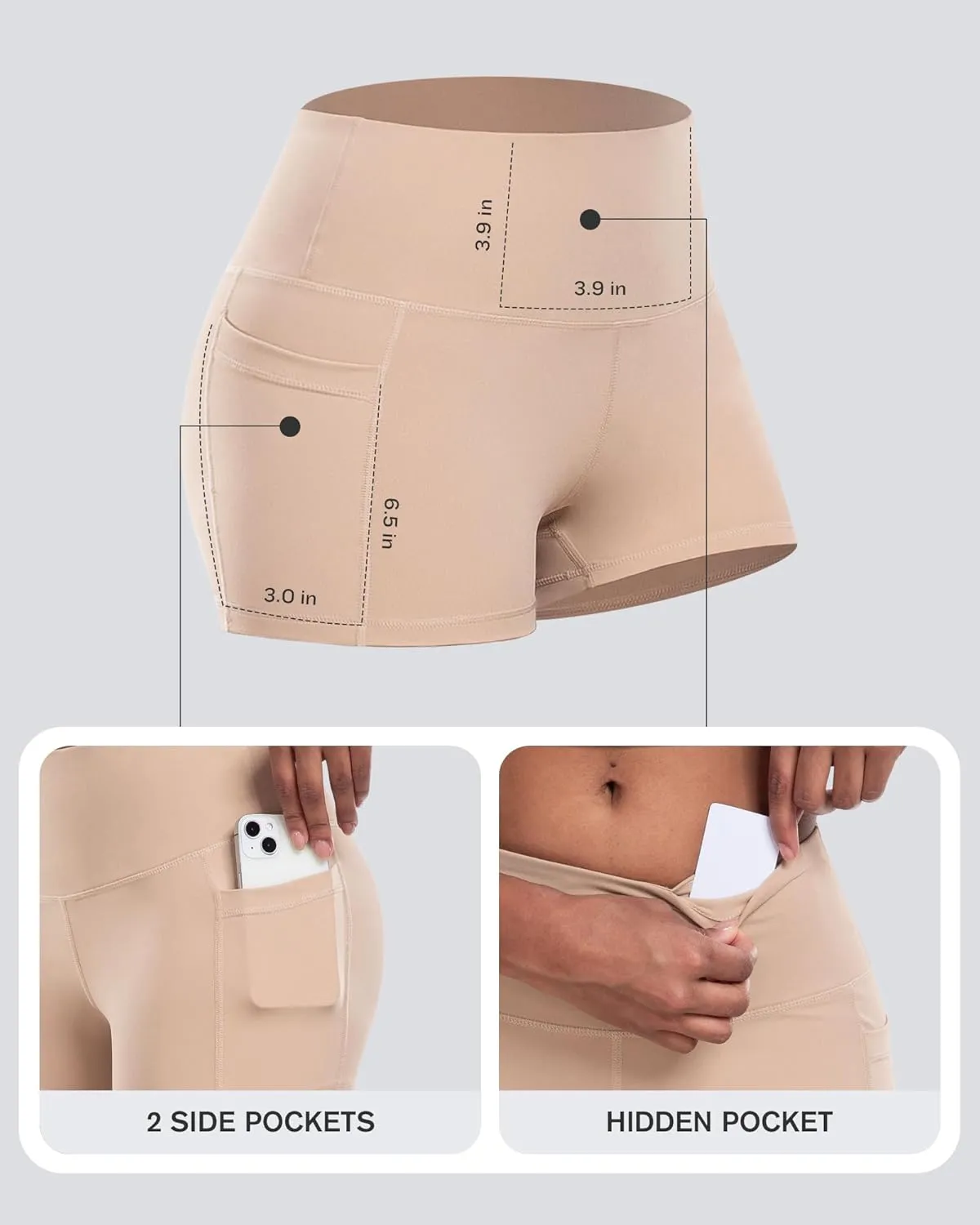 CHRLEISURE Womens Biker Yoga Shorts with Pockets: High Waisted Tummy Control Spandex Workout Athletic Gym Shorts 4 Packs