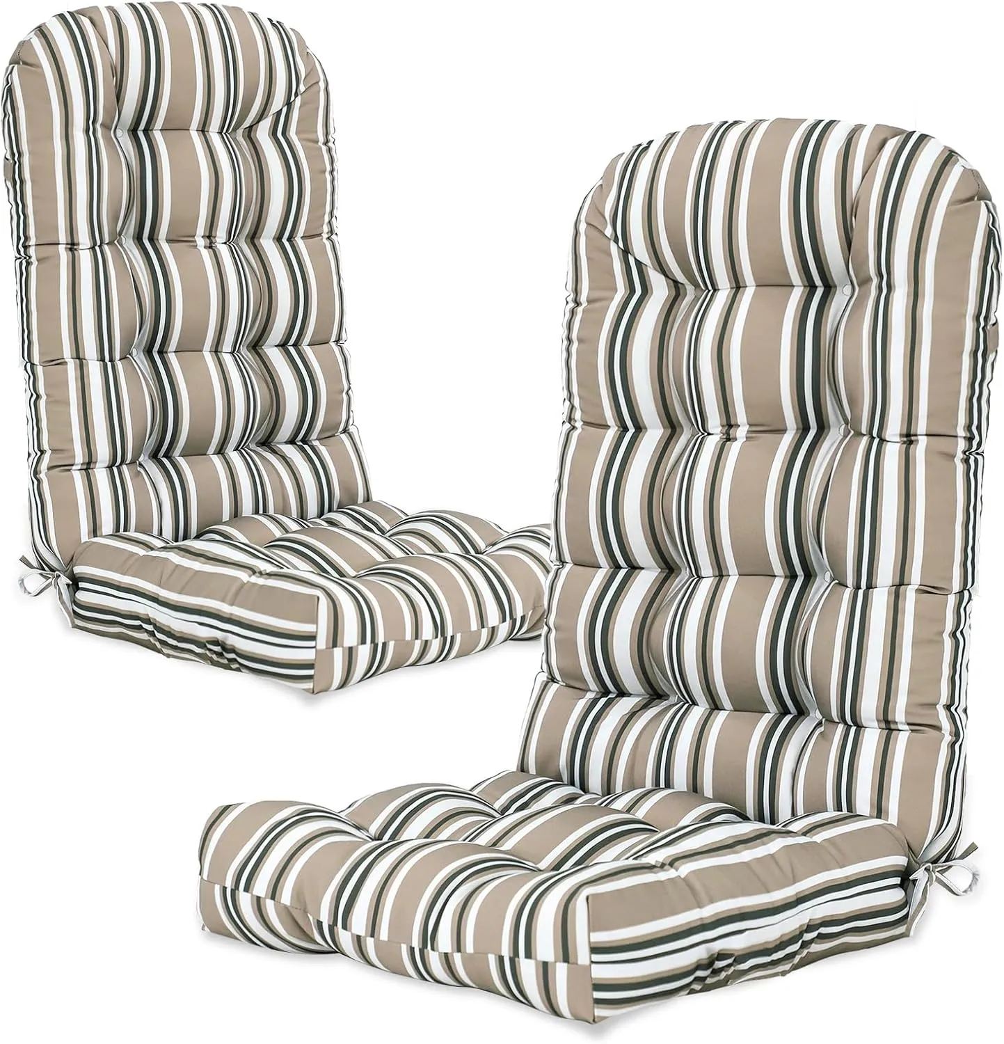 COOS BAY High Back Adirondack Chair Cushions for Outdoor Furniture, 49x20x5 in, Thick Tufted Patio Seat Pad, Set of 2, Beige Stripes