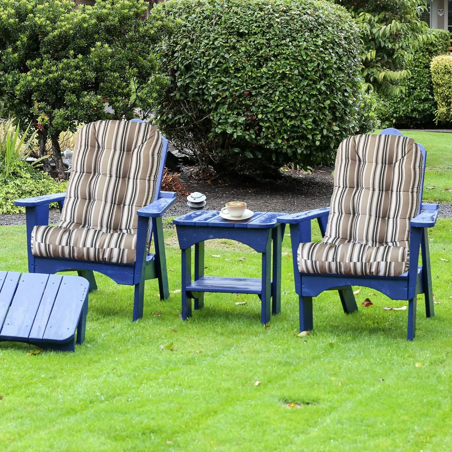 COOS BAY High Back Adirondack Chair Cushions for Outdoor Furniture, 49x20x5 in, Thick Tufted Patio Seat Pad, Set of 2, Beige Stripes
