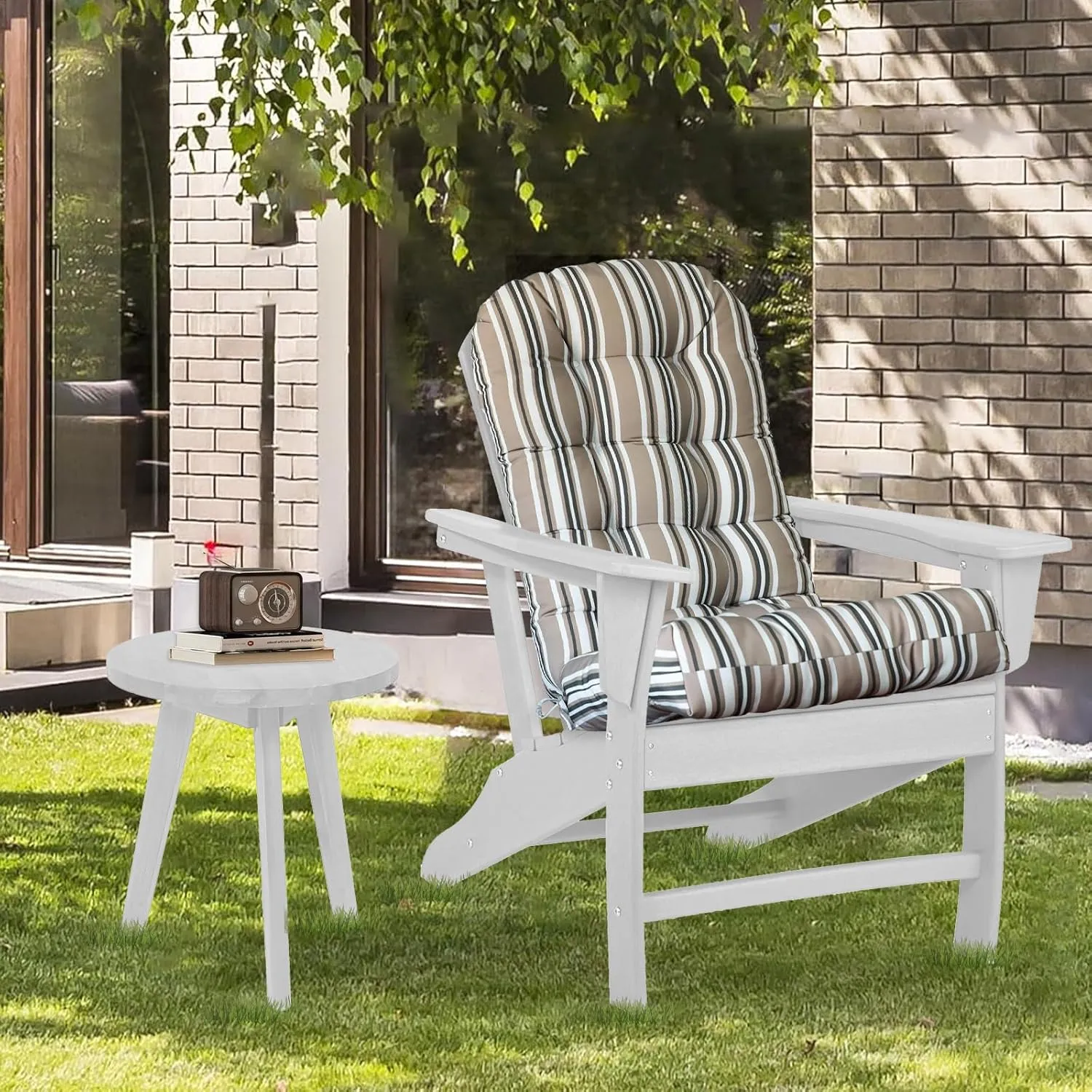 COOS BAY High Back Adirondack Chair Cushions for Outdoor Furniture, 49x20x5 in, Thick Tufted Patio Seat Pad, Set of 2, Beige Stripes