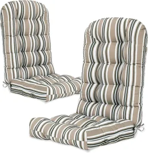COOS BAY High Back Adirondack Chair Cushions for Outdoor Furniture, 49x20x5 in, Thick Tufted Patio Seat Pad, Set of 2, Beige Stripes