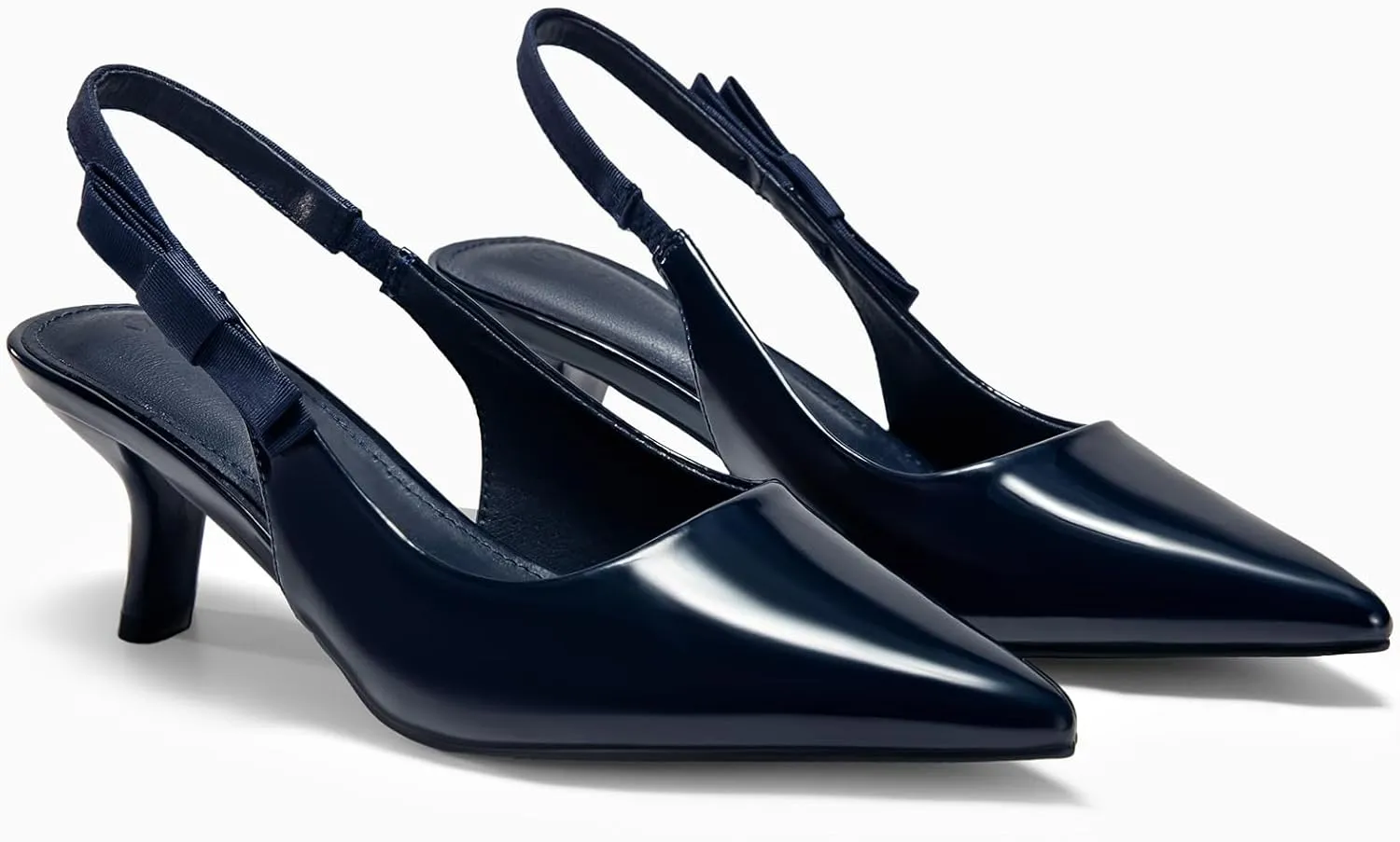 Coutgo Womens Slingback Kitten Heels Closed Pointed Toe Bowknot Patent Leather Slip on Work Pumps Dress Shoes