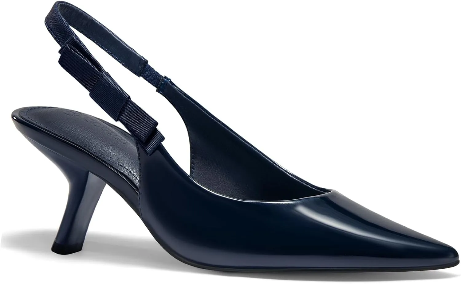 Coutgo Womens Slingback Kitten Heels Closed Pointed Toe Bowknot Patent Leather Slip on Work Pumps Dress Shoes